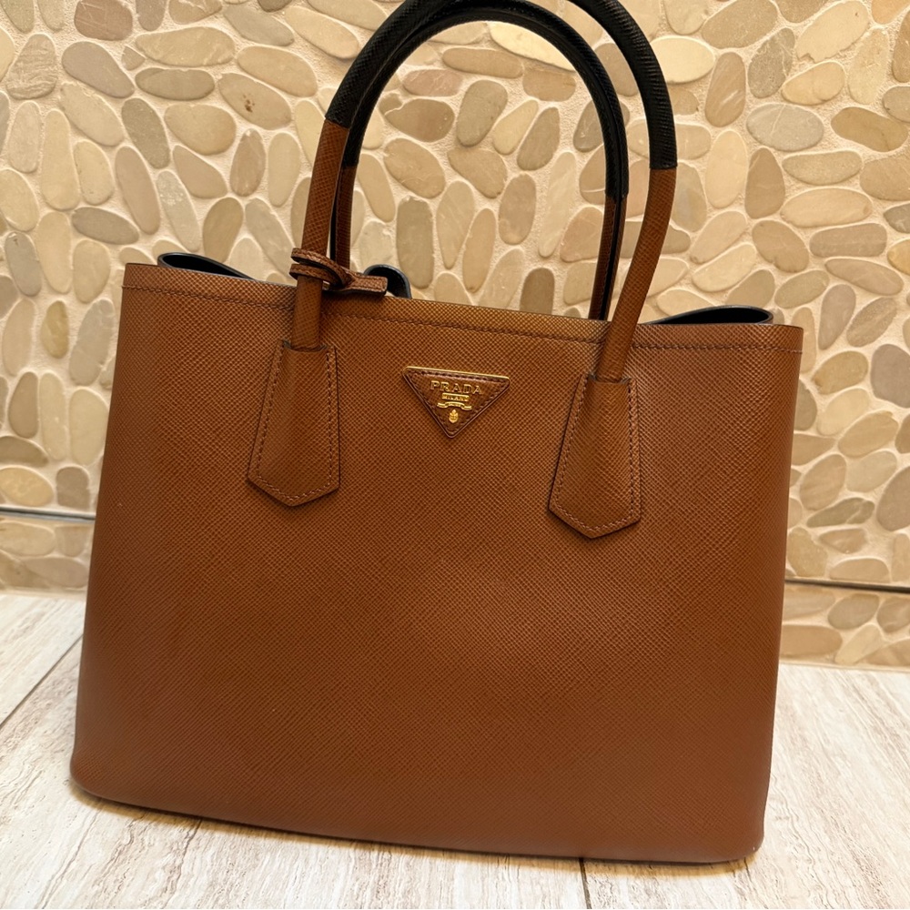 Prada Tan Leather Handbag with Gold Logo